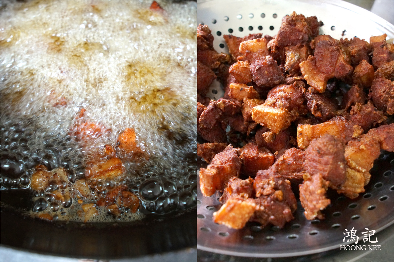 Preparation of pork belly for traditional Hakka braised dish