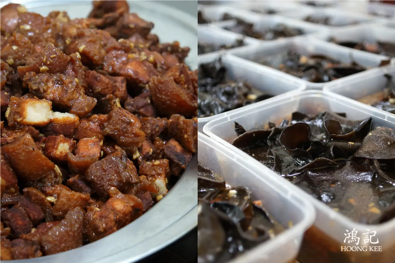 Hakka braised pork belly prepared for takeaway and delivery