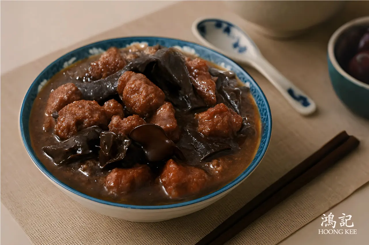 Hakka braised pork belly with black fungus, rich and savoury