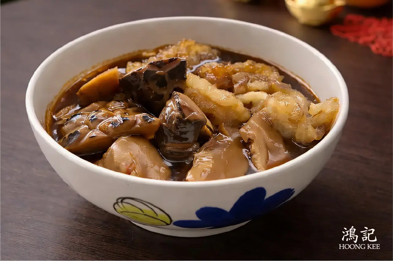 Braised fish maw and mushrooms served in classic Chinese style