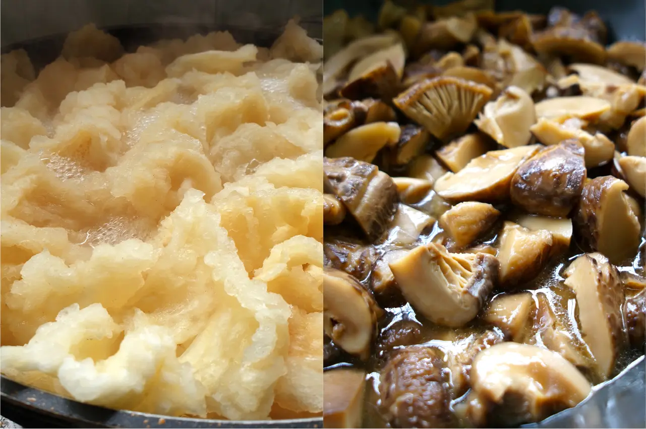 Fish maw and mushrooms braised slowly in rich Chinese-style sauce